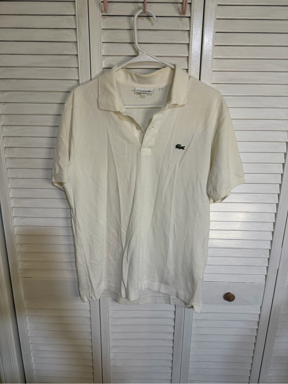 Lacoste Men's Polo Shirt in Cream with Green Crocodile Logo